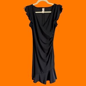 90's 00's vintage black ruched flutter sleeve y2k bodycon dress LARGE